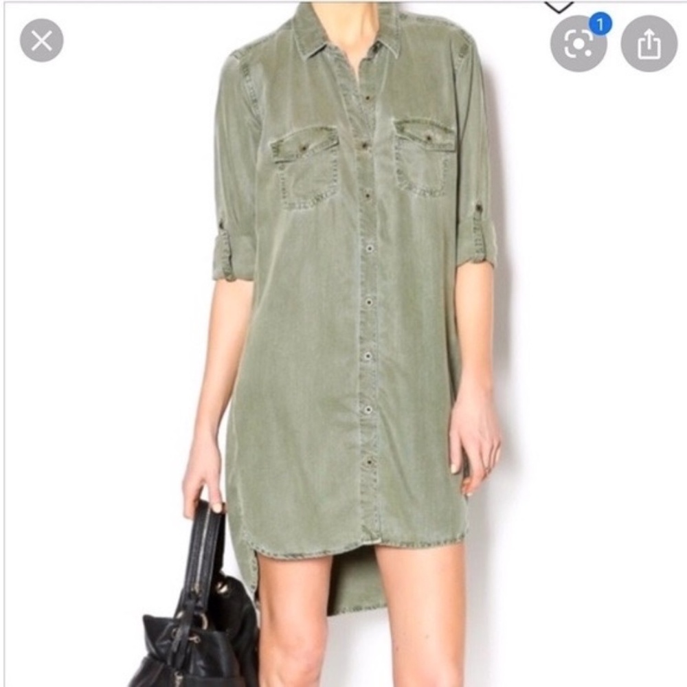Sneak Peek Army Green Shirt Dress 100% Tencel size L